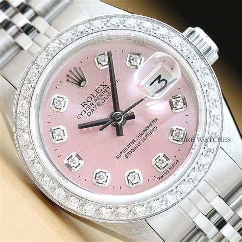 rolex ladies genuine pink diamond dial &|rolex lady datejust pink dial.